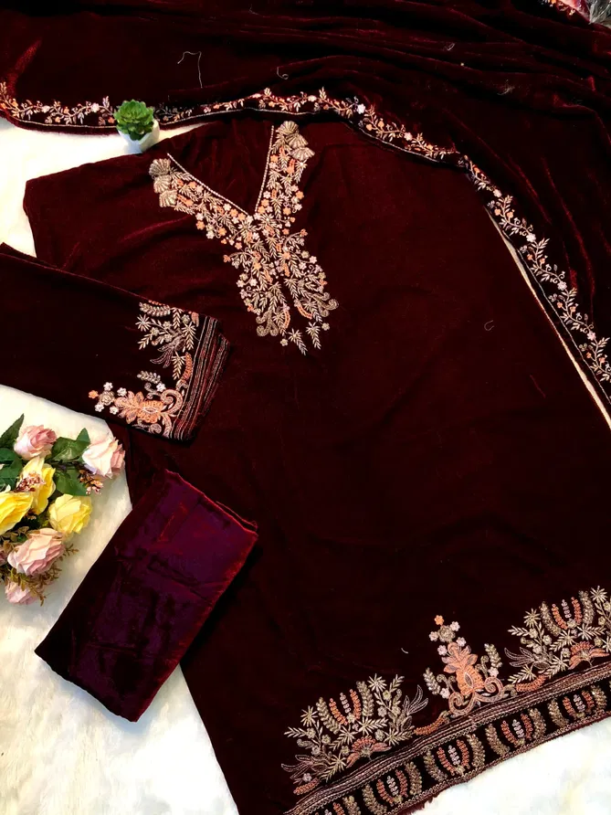 Maryams 184 Velvet Embroidered Wholesale Pakistani Suits Suppliers In Mumbai